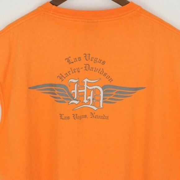 Harley-Davidson Las Vegas, NV Men's 2XL Orange Crewneck Graphic Tank Top - Picture 4 of 8